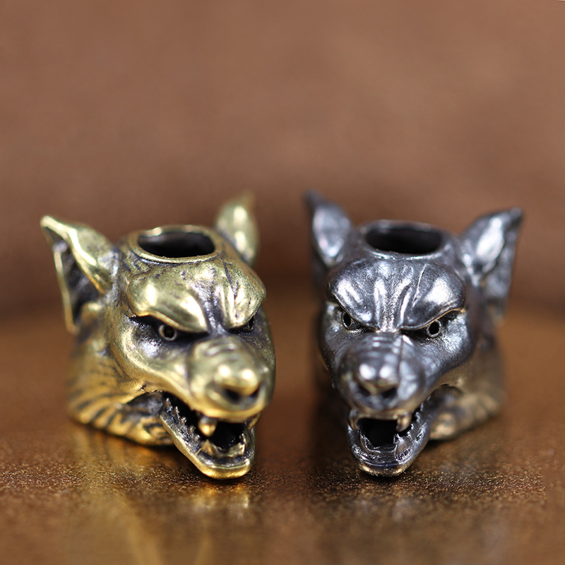 Wolf Jewelry & Watches Tampa Reviews - 動物オオカミ戦士ヘッド彫刻真鍮パラコードビーズ DIY 手作りストラップペンダントジュエリーアクセサリー EDC アウトドアツールチャーム