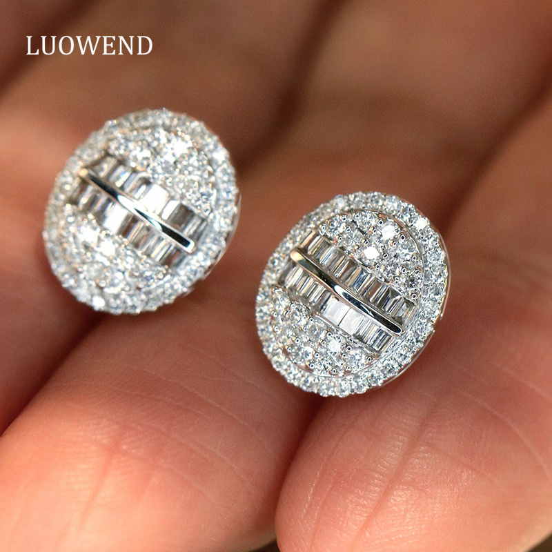 Diamond Stud Earrings - LUOWEND 100% 18K ホワイトゴールドイヤリング 0.64 カラット本物の天然ダイヤモンドスタッドイヤリングエレガントな卵形のウェディングジュエリー女性用