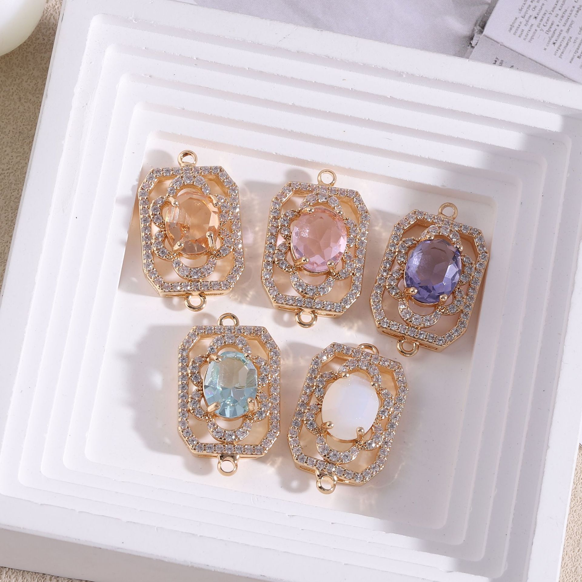 Diamond Stud Earrings - 長方形の花の形をしたダブルホールペンダント,ネックレス,イヤリングアクセサリー,ダイヤモンドがちりばめられたブレスレット,バッグあたり10個