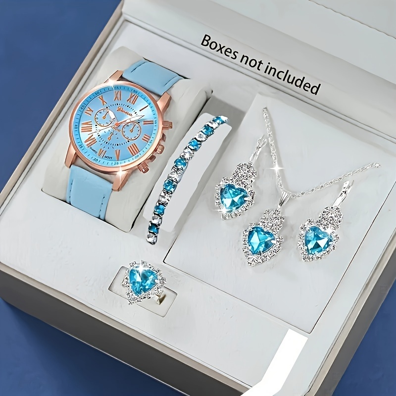 Stones Watches & Jewelry In Sweden Ab - エレガントなローズゴールドとスカイブルーのラブストーンコンボ腕時計セット レディースギフト用