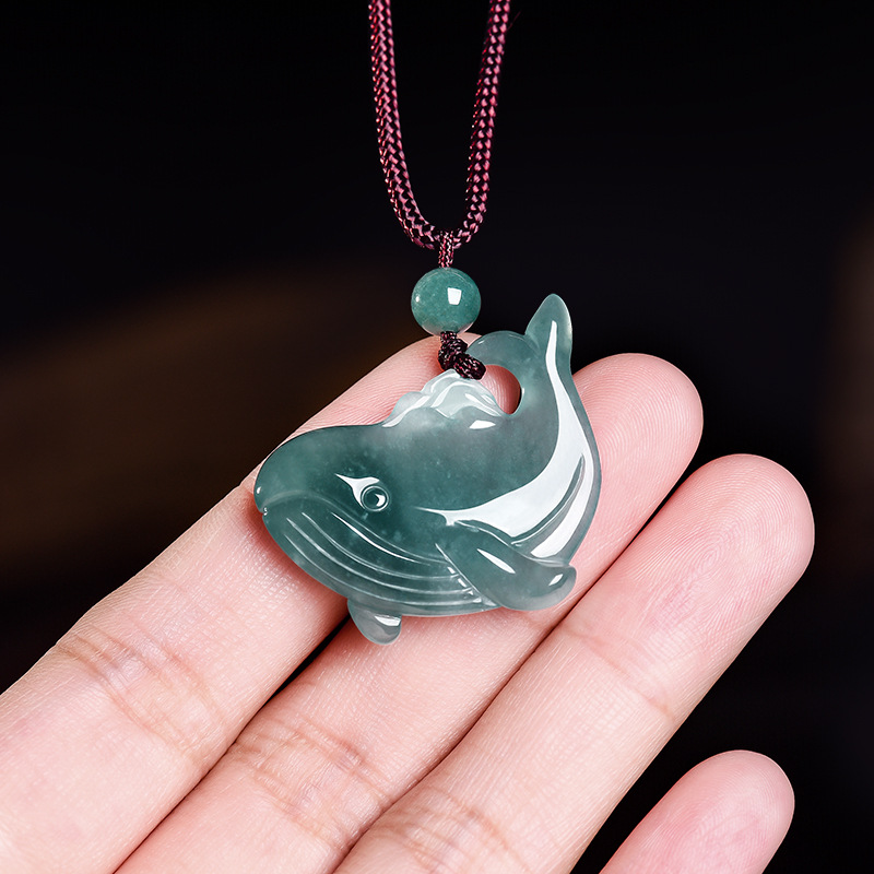 Jewelry & Watches Sp Z Oo Ul Frezerów 3 - 天然ビルマ翡翠クジラペンダントネックレスアクセサリー本物の翡翠チャーム彫刻お守りジュエリー宝石ギフト女性のための