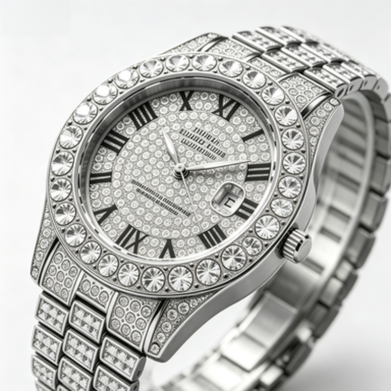Jewelry Watches For Sale - 大人気のキラキラ輝くラインストーン装飾ゴールドクォーツ腕時計、カレンダー付きジュエリーウォッチ、男性女性向けパーティー用