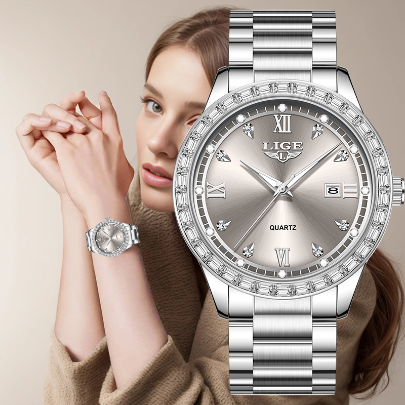 Jewelry Style Watches - LIGE クォーツ腕時計 2026 高級レディース腕時計 夜光カレンダー ステンレススチールストラップ