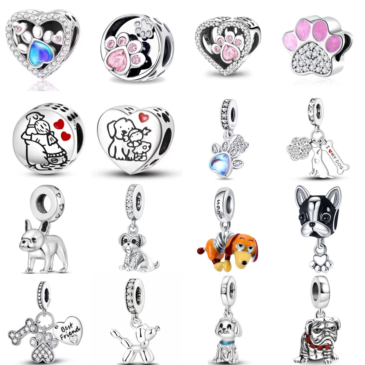 Wolf Jewelry & Watches Tampa Reviews - 光沢のあるジルコン子犬オオカミチャーム犬の爪骨クリップビーズ安全チェーンペンダントフィットオリジナルブレスレット女性DIY 925シルバージュエリー