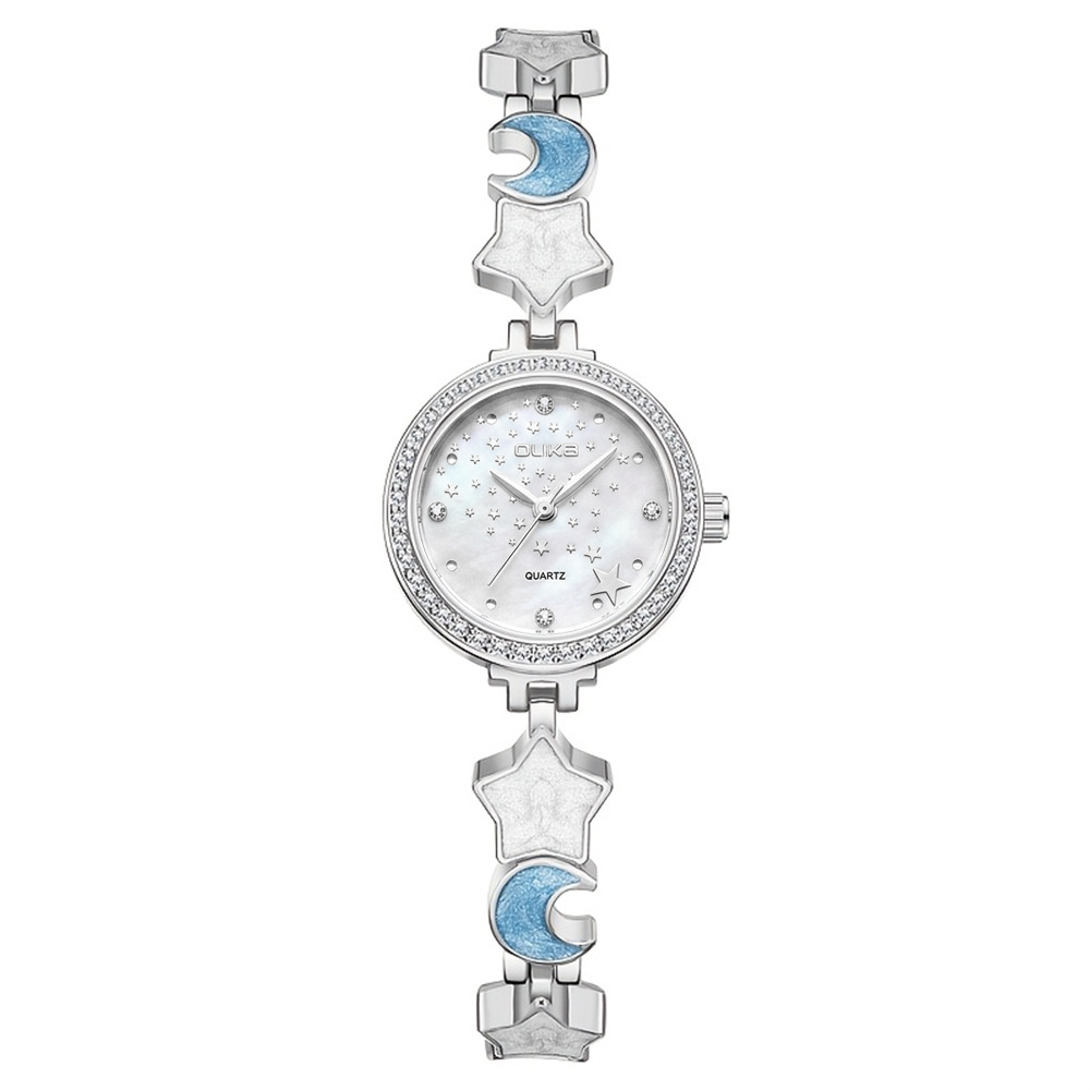 Jewelry Style Watches - レディースライトラグジュアリースターリームーンクォーツウォッチ、ファッショナブルな防水性、繊細なブレスレットスタイル、ジュエリー装飾付き