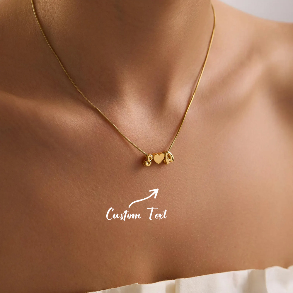 Engraved Name Necklace - カスタム2文字イニシャルネーム3Dバブルハートネックレスステンレススチール製パーソナライズドスネークチェーンチョーカー女性用繊細なジュエリークリスマス