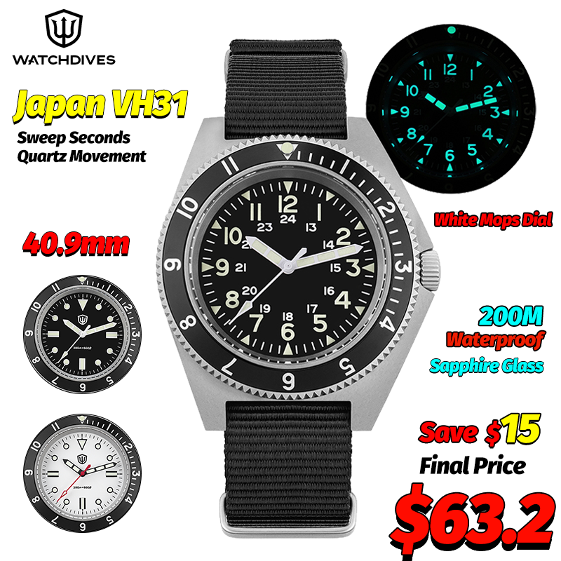 Jewelry Watches Box - Watchdives WD1972 クォーツ時計サファイア夜光メンズ腕時計 VH31 スイープ秒ムーブメント 20Bar