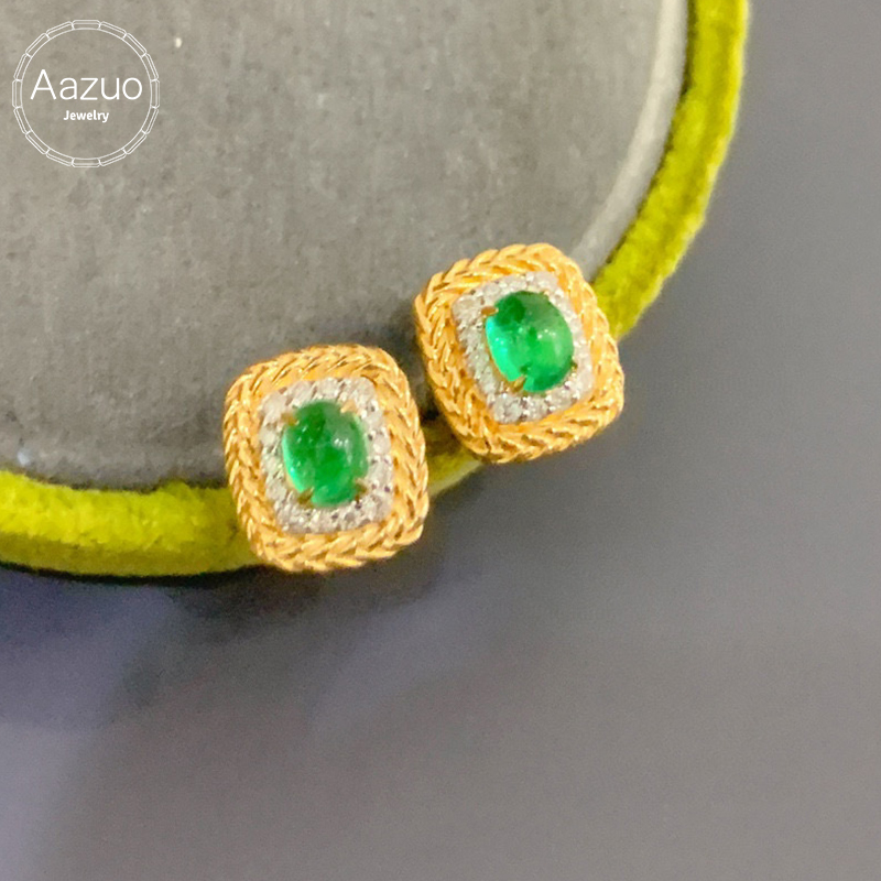 Diamond Stud Earrings - Aazuo 本物の 18K イエローゴールド 天然エメラルド 本物のダイヤモンド