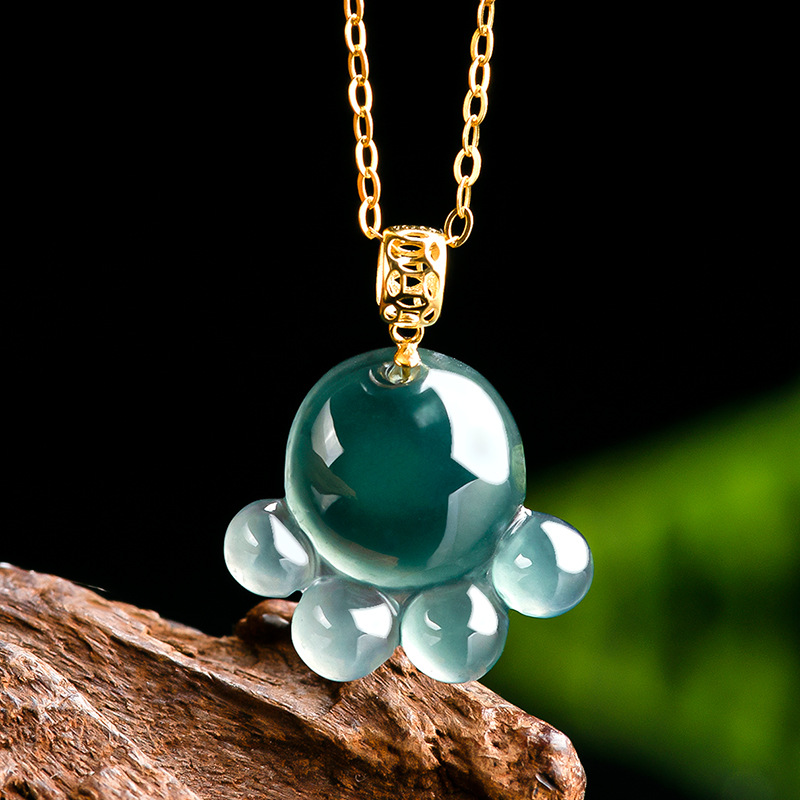 Jewelry & Watches Sp Z Oo Ul Frezerów 3 - 天然本物のエメラルドブルーウォータージェイド猫の足ペンダントネックレス彫刻翡翠ジュエリーファッションお守りギフト証明書女性