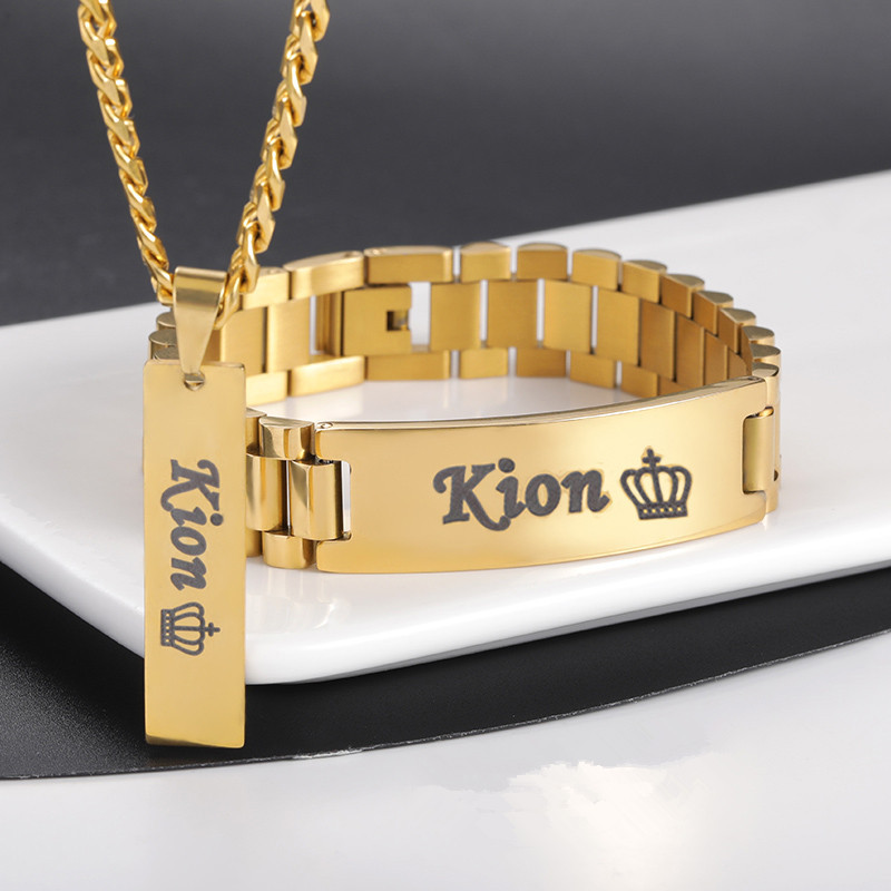 Engraved Name Necklace - 男性と女性のためのカスタム名のネックレス,大きなステンレス鋼のブレスレット,ゴールデンカラー,ネームプレートアクセサリー,ボーイフレンド,お父さん,息子,夫,ギフト