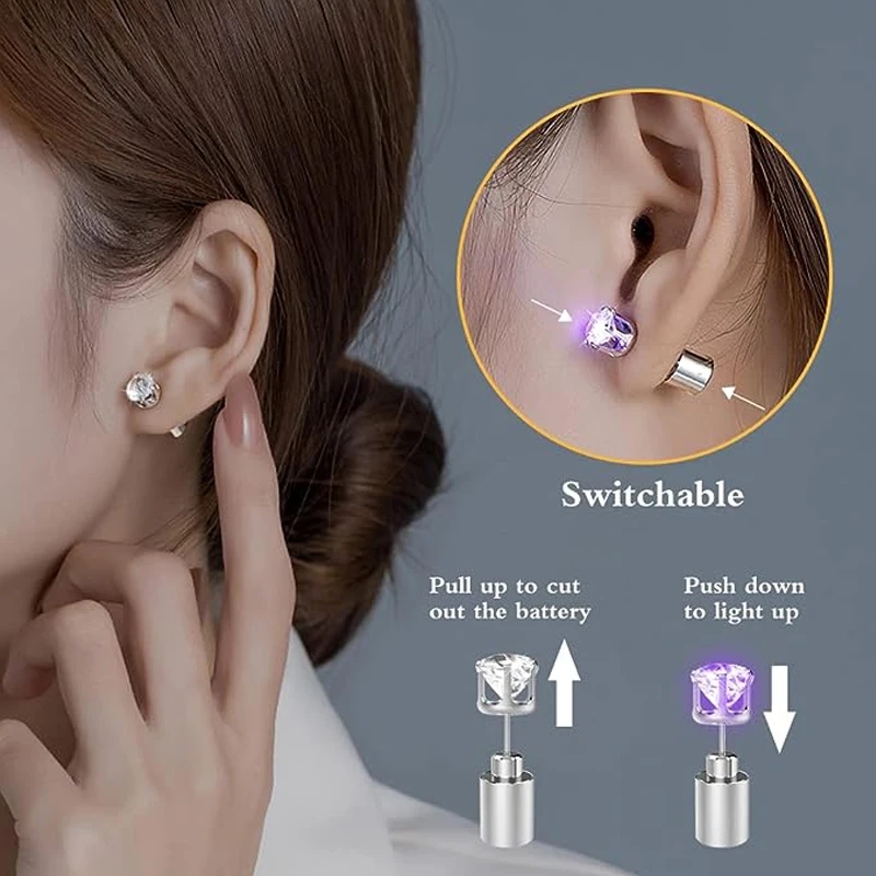 1 ペア Led ライトアップ耳スタッドブリンキーダイヤモン - Diamond Stud Earrings のレビューと価格