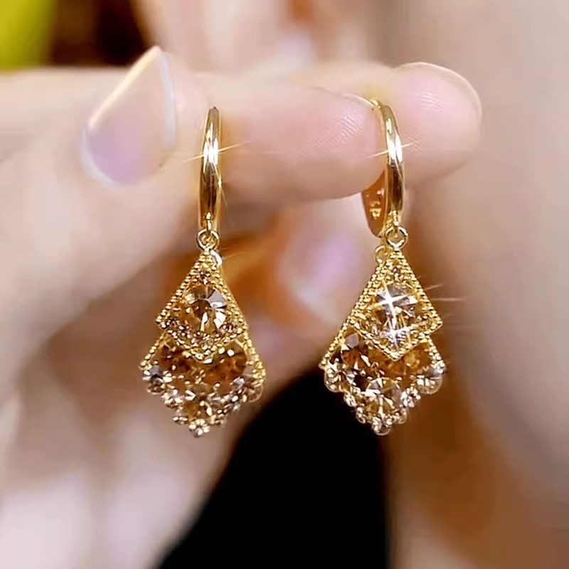 気質女神ファッションイヤリング　多用途ゴールドフレンチイヤリ - Diamond Stud Earrings のレビューと価格