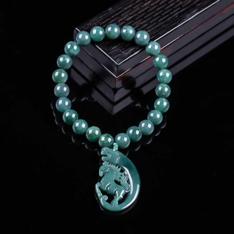 天然翡翠ブルーウォーター干支馬ビーズ手編みブレスレット高級ジ - Jewelry & Watches Sp Z Oo Ul Frezerów 3 のレビューと価格
