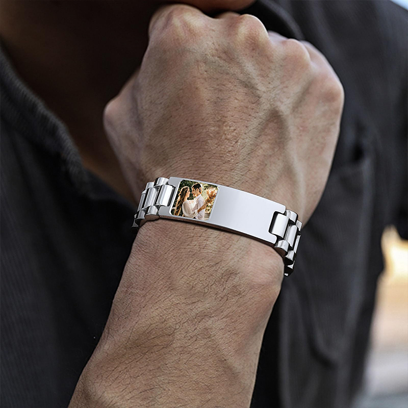 カスタム画像テキストブレスレット時計バンドステンレス鋼リンク - Jewelry Style Watches のレビューと価格