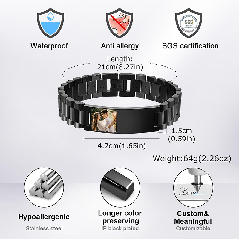 カスタム画像テキストブレスレット時計バンドステンレス鋼リンク - Jewelry Style Watches のレビューと価格