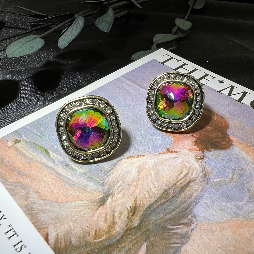 DIYアクセサリー 中世風 ヴィンテージ スクエア フルダイ - Diamond Stud Earrings のレビューと価格