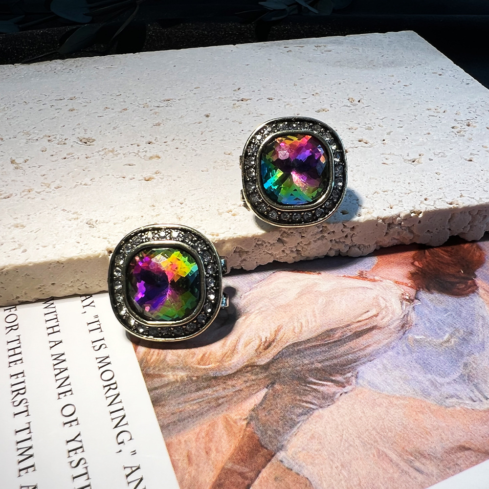 DIYアクセサリー 中世風 ヴィンテージ スクエア フルダイ - Diamond Stud Earrings のレビューと価格