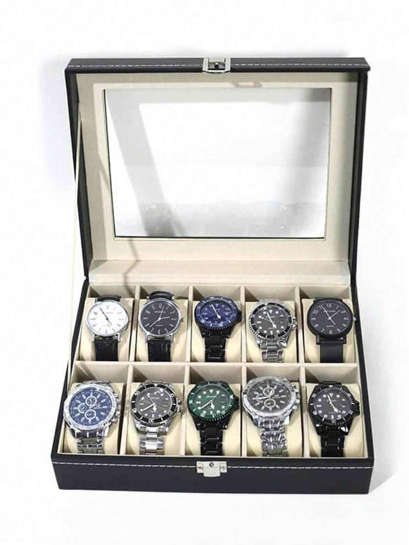 ロック付きレザー時計ボックス、大容量時計ディスプレイケース、 - Jewelry Style Watches のレビューと価格