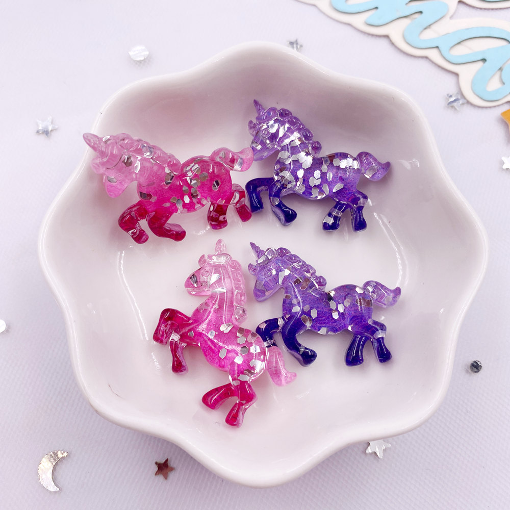 6 個カラフルな樹脂グリッター 3D ユニコーン馬ヒラタライ - Paradise Jewelry & Watches Llc Miami のレビューと価格