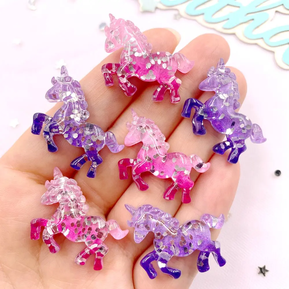 6 個カラフルな樹脂グリッター 3D ユニコーン馬ヒラタライ - Paradise Jewelry & Watches Llc Miami のレビューと価格