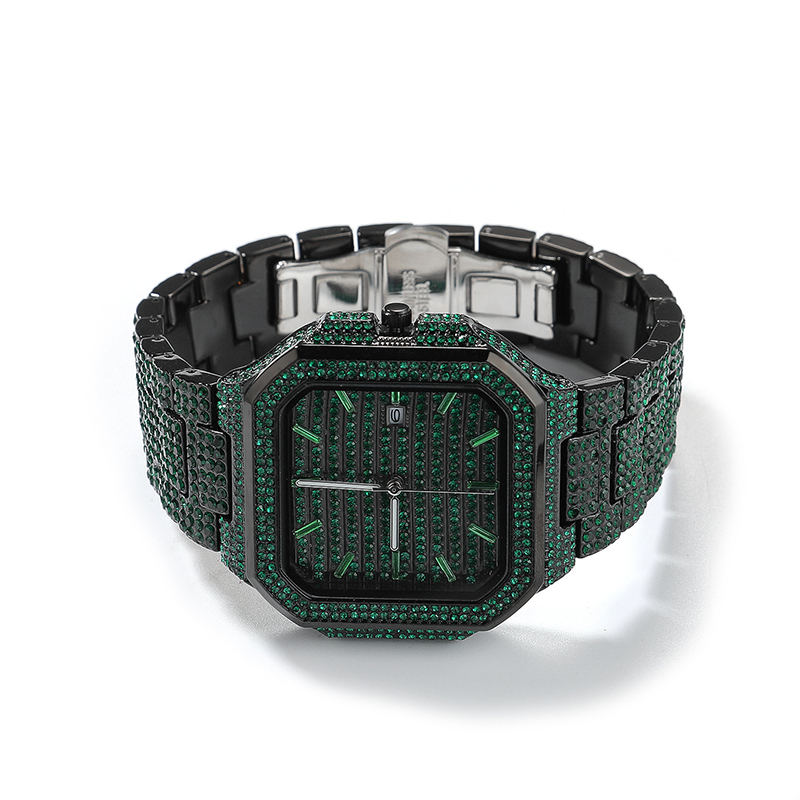 ヒップホップメンズデートクォーツ腕時計 5A+ CZストーン - Stones Watches & Jewelry In Sweden Ab のレビューと価格