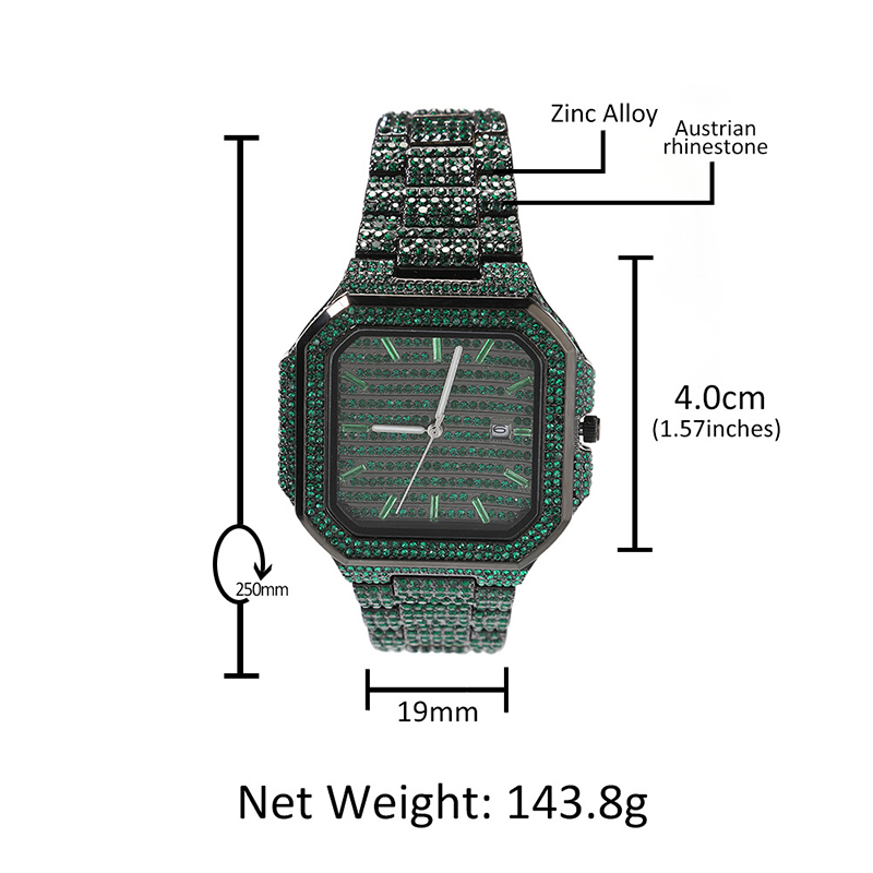 ヒップホップメンズデートクォーツ腕時計 5A+ CZストーン - Stones Watches & Jewelry In Sweden Ab のレビューと価格