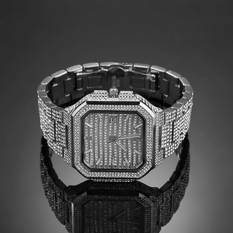 ヒップホップメンズデートクォーツ腕時計 5A+ CZストーン - Stones Watches & Jewelry In Sweden Ab のレビューと価格