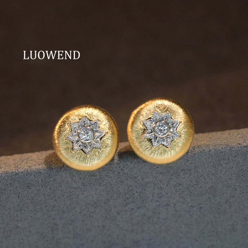 LUOWEND 100% 18K イエローゴールドイヤリング - Diamond Stud Earrings のレビューと価格