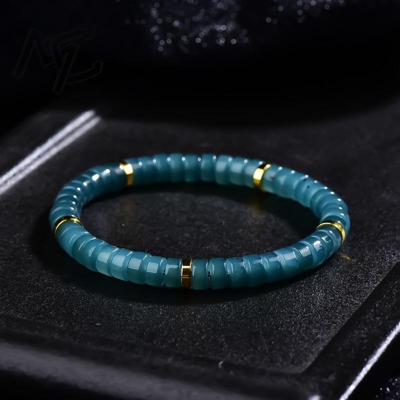 天然翡翠ブルーウォーターそろばんビーズスペーサーブレスレット - Jewelry & Watches Sp Z Oo Ul Frezerów 3 のレビューと価格