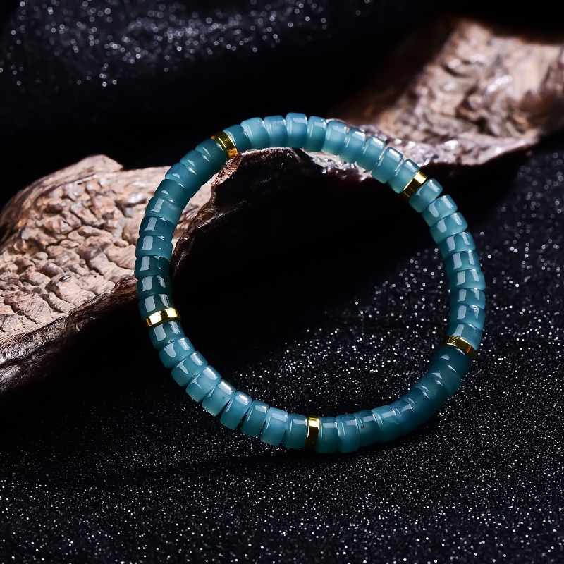 天然翡翠ブルーウォーターそろばんビーズスペーサーブレスレット - Jewelry & Watches Sp Z Oo Ul Frezerów 3 のレビューと価格