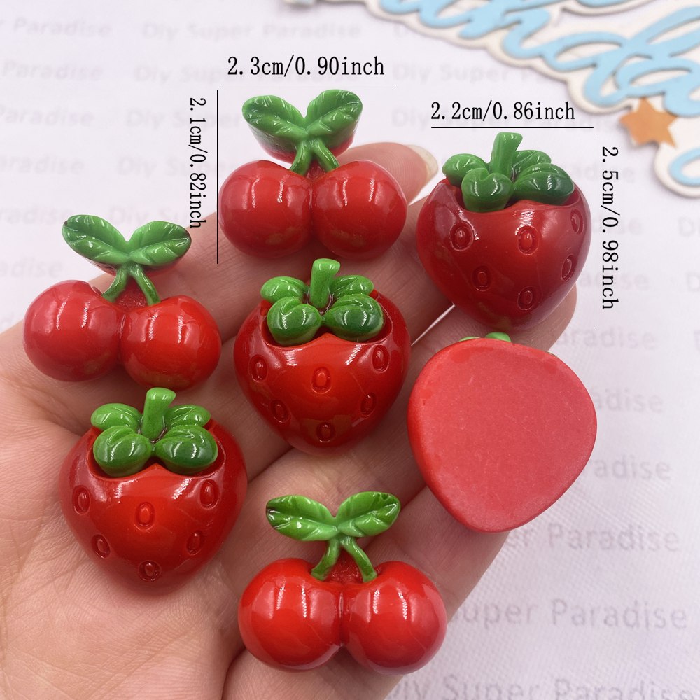 8 個樹脂かわいいカラフルな赤いイチゴチェリーフラットバック - Paradise Jewelry & Watches Llc Miami のレビューと価格