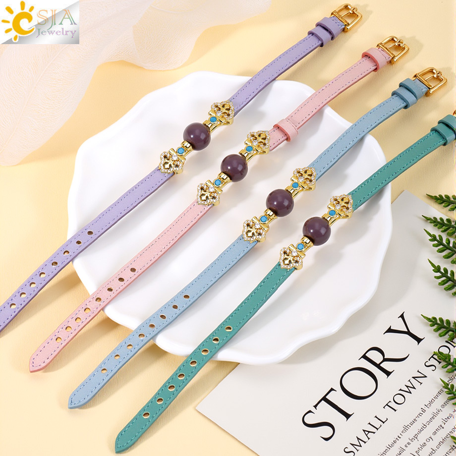 CSJA ボヘミアンレザーブレスレット、調節可能なアメジスト - Stones Watches & Jewelry In Sweden Ab のレビューと価格