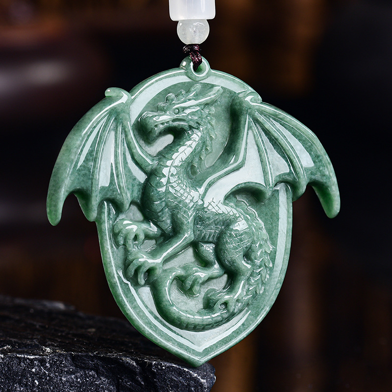天然ビルマ翡翠ドラゴンペンダントネックレス宝石彫刻お守りヴィ - Jewelry & Watches Sp Z Oo Ul Frezerów 3 のレビューと価格