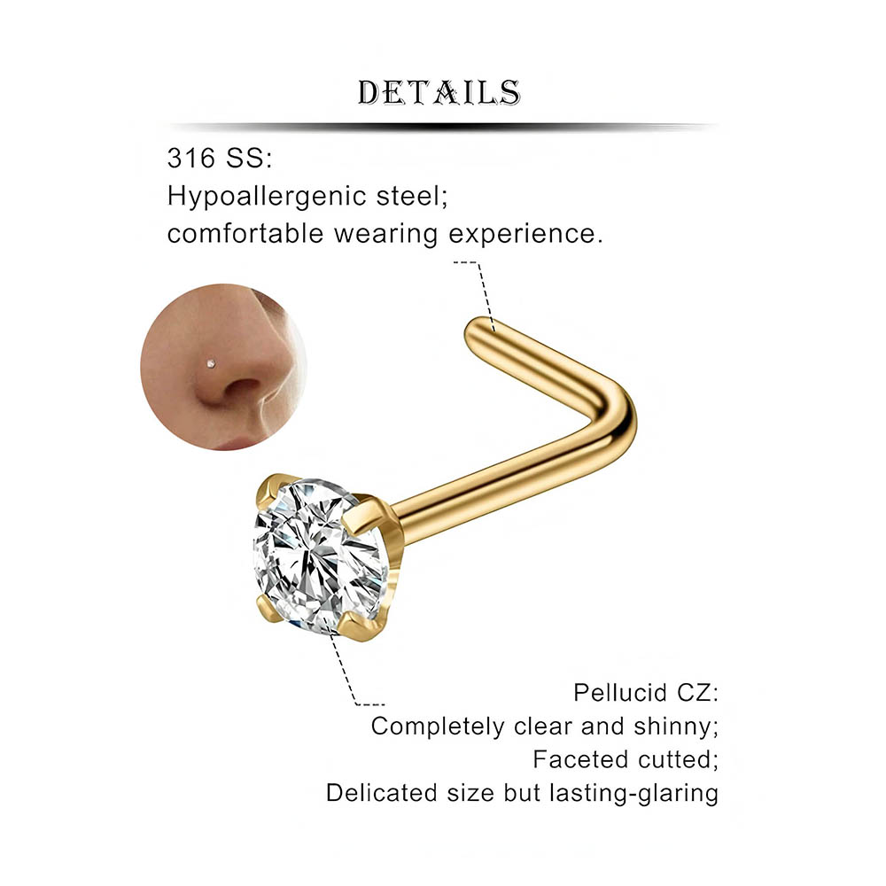 12個入りフルセット 316L低アレルギー性L字型ノーズスタ - Diamond Stud Earrings のレビューと価格